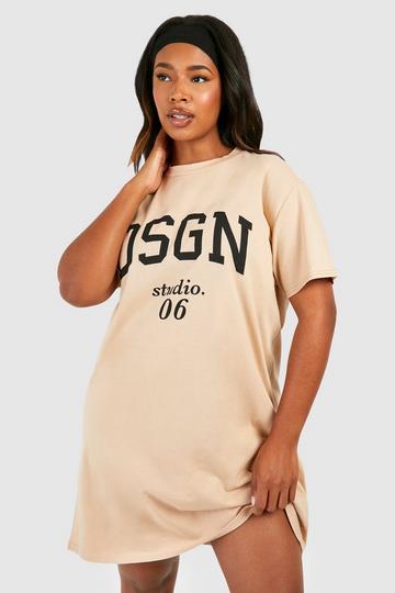 Stone Beige Plus Dsgn Printed T-shirt Dress