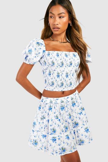 Ditsy Floral Tiered Mini Skirt white