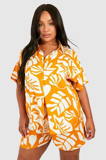 Plus Printed Short Sleeve Shirt & Short Co Ord orange