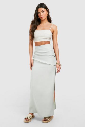 Sage Green Low Rise Ruched Maxi Skirt