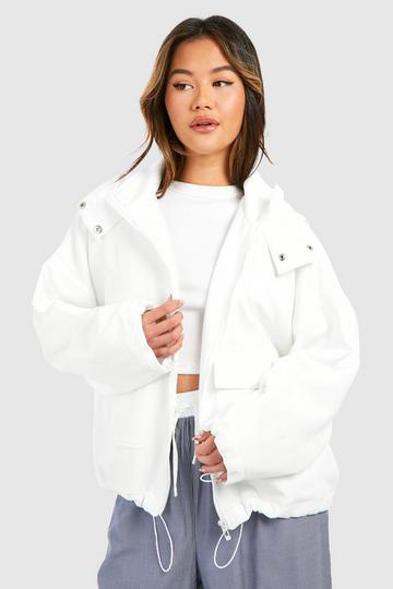 Pocket Detail Hooded Jacket white