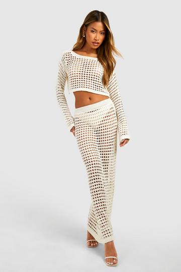 Cream White Crochet Maxi Skirt