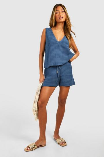 Ribbed Vest Top And Short Co Ord blue