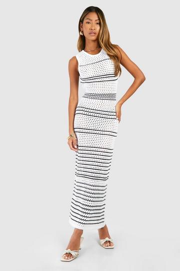 Stripe Crochet Maxi Dress white