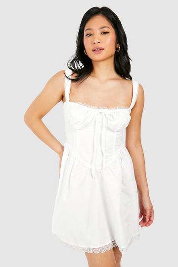 White Petite Cotton Strappy Milkmaid Mini Dress