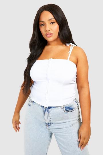 Plus Hook And Eye Tie Shoulder Corset Top white