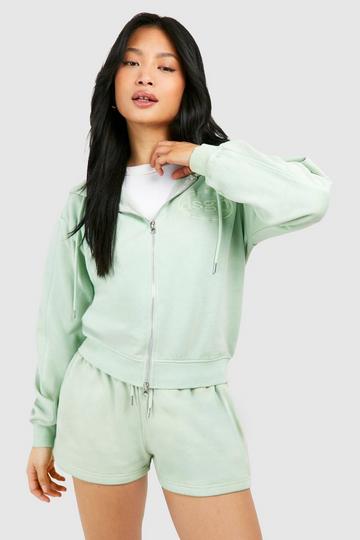 Petite Dsgn Embroidered Hoodie Washed Short Tracksuit green