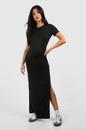 Maternity Short Sleeve Split Hem Supersoft Maxi Dress black