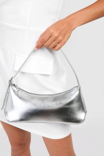 Silver Metallic Detailed Baguette Shoulder Bag