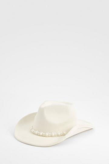 Pearl Detail Western Cowboy Hat white