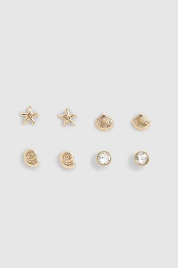 Metallic Gold Seashell Stud Earrings 4 Pack