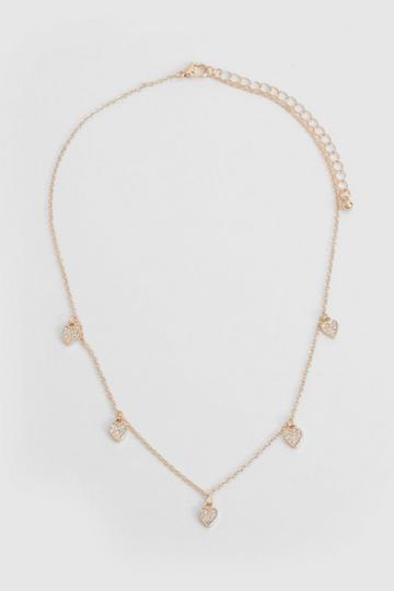 Gold Metallic Diamante Scattered Heart Detail Necklace