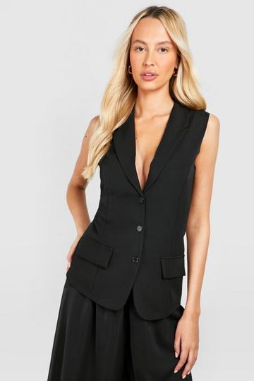 Tall Woven Button Waistcoat black