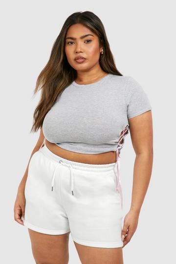 Plus Lace Up Bow Detail T-shirt grey marl