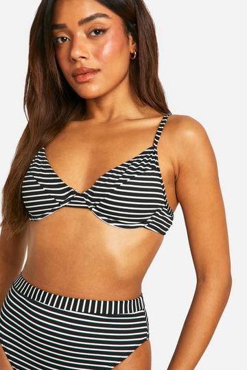 Mono Stripe Rib Underwired Bikini Top black