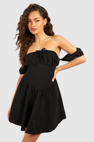 Bengaline Milkmaid Mini Dress black