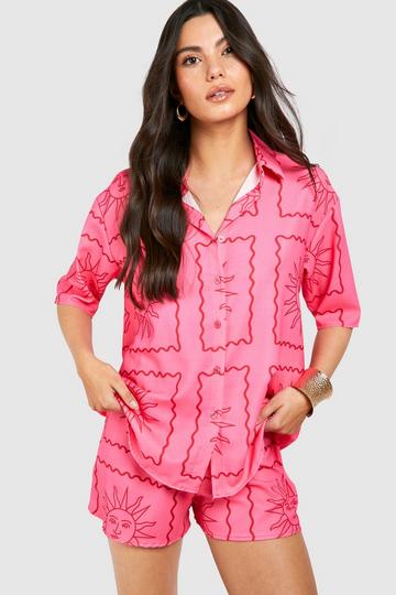 Pink Hammered Sun Print Relaxed Fit Shirt & Shorts
