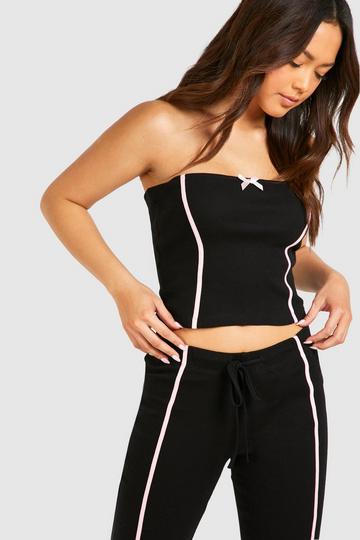 Ribbed Bow Detail Bandeau Top black