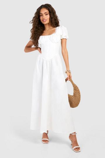 Puff Sleeve Milkmaid Midaxi Dress white