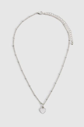 White Enamel Heart Necklace silver