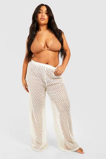 Cream White Plus Jersey Knitted Beach Trouser