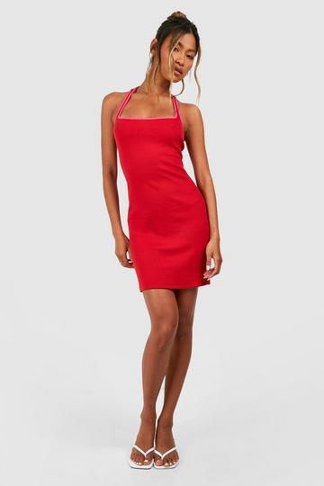 Contrast Binding Cut Out Mini Dress red