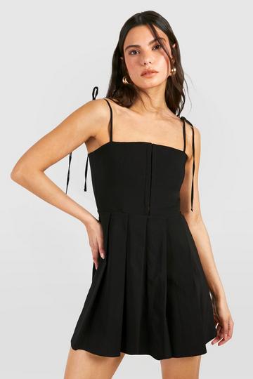 Hook & Eye Pleated Mini Dress black