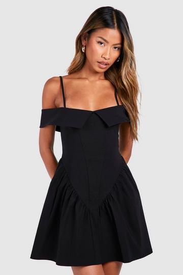 Cold Shoulder Milkmaid Mini Dress black