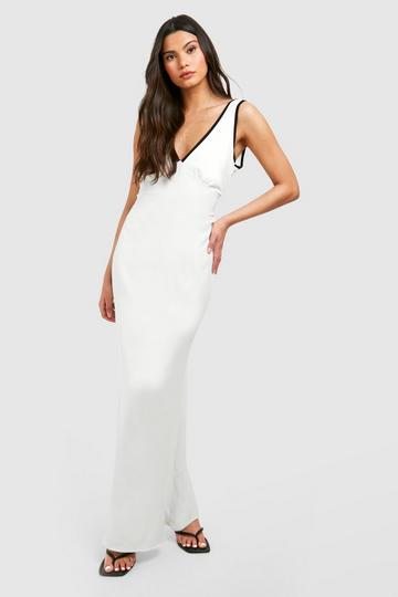 Cream White Contrast Binding V Front Maxi