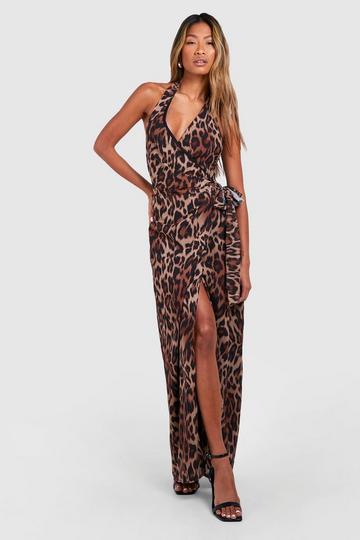 Chiffon Leopard Cowl Maxi Dress chocolate