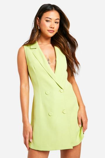 Double Breasted Micro Mini Blazer Dress soft lime