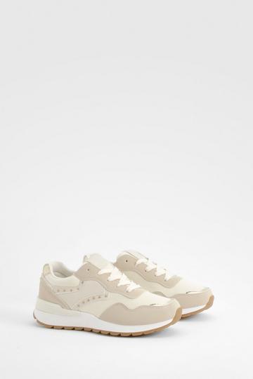 Chunky Contrast Panel Detail Trainers beige