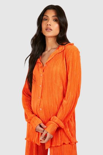 Maternity Oversized Plisse Shirt orange