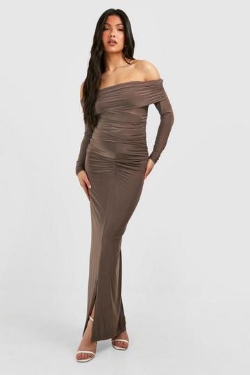 Maternity Slinky Ruched Top And Skirt Co-ord taupe