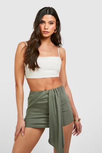 Linen Look Panelled Drape Mini Skirt khaki