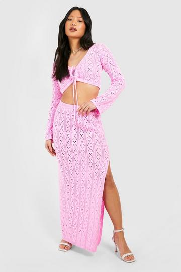 Pink Petite Crochet Maxi Skirt