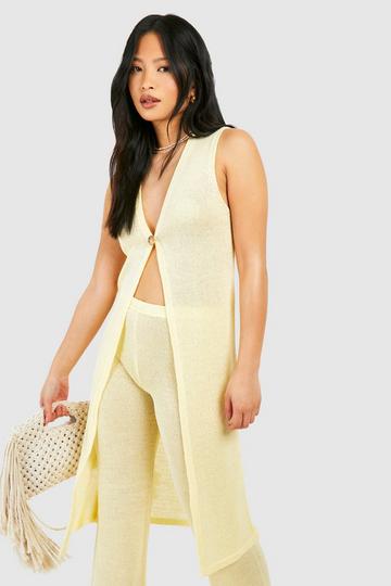 Petite Sheer Knit Long Line Cardigan lemon