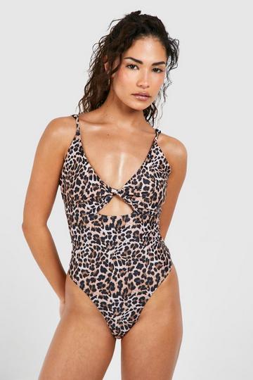 Multi Petite Tummy Control Leopard Twist Front Swimsuit