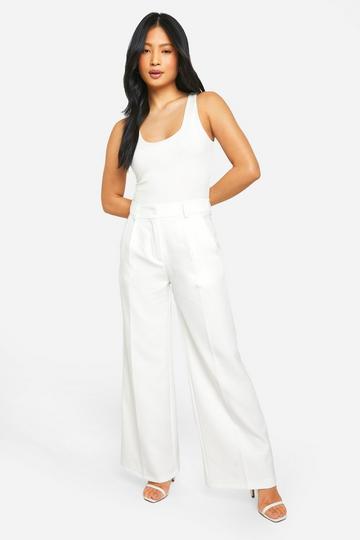 Petite Pleat Front Tailored Wide Leg Trouser ivory