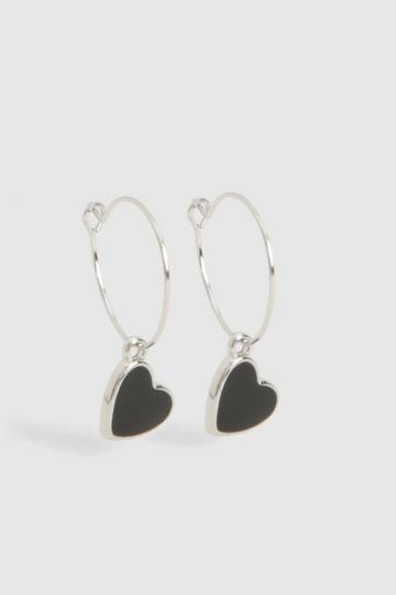Silver Black Heart Drop Silver Earrings