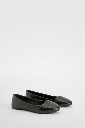 Black Wide Fit Croc Ballet Flats