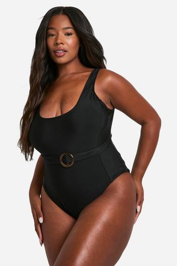 Black Plus Tummy Control Belted Swimsuit