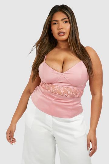 Plus Lace Insert Cami Satin Top baby pink