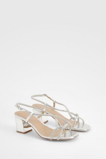 Wide Fit Diamante Strappy Low Block Heel rose gold