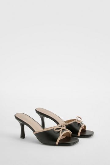 Black Contrast Bow Detail Heeled Mules