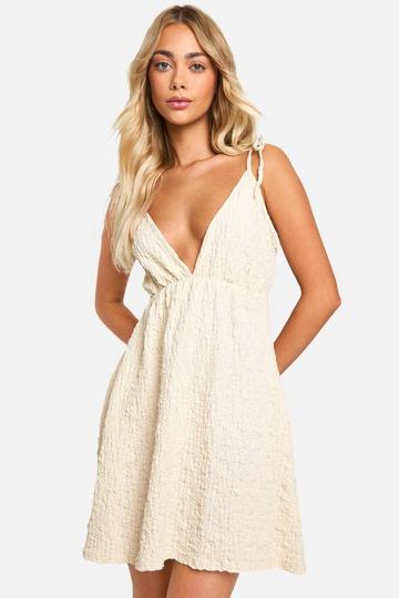 Textured Cut Out Detail Skater Dress white