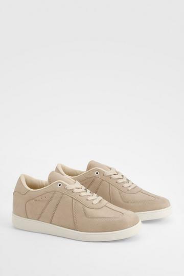 Faux Suede Panel Flat Trainers beige