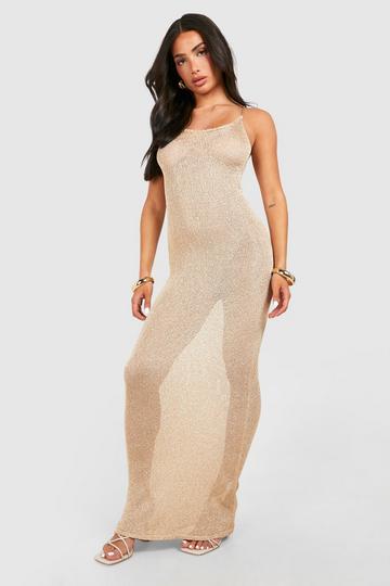 Petite Sequin Knit Strappy Maxi Dress gold