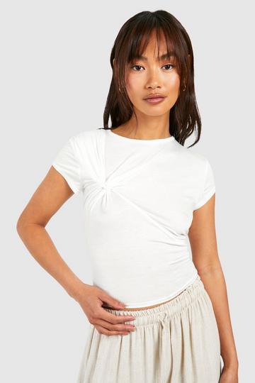 Twist Detail Cap Sleeve Jean Grazer T-shirt white