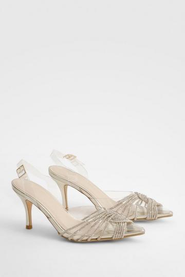 Gold Metallic Embellished Clear Slingback Court Laces